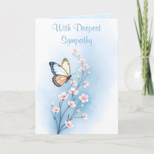 Tarjeta Sincero pésame Flor Mariposa Acuarela Azul