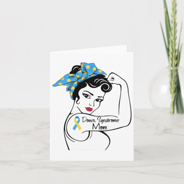 Tarjeta Síndrome de Down Mamá T21 Mamá Cinta amarilla azul (Anverso)