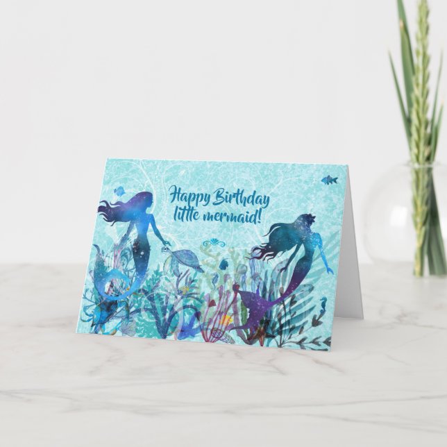 Tarjeta Sirena acuarela bajo el cumpleaños del mar (Anverso)