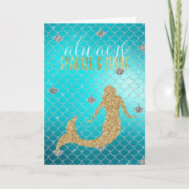 Tarjeta Sirena Aqua Dorado Plateado Brillo Purpurina