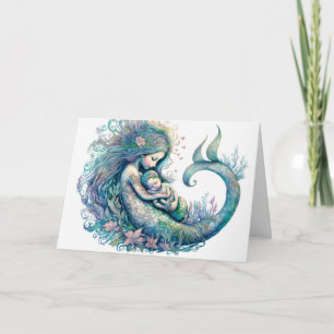Tarjeta Sirena con bebé Acuarela Nuevo regalo para el bebé