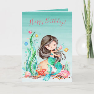 Tarjeta Sirena de color agua dulce bajo el mar Cumpleaños