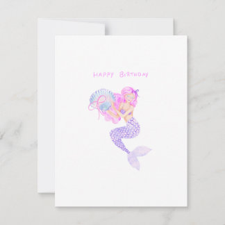 Tarjeta Sirena de cumpleaños con pelo rosa