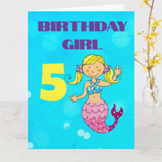 Tarjeta Sirena de pelo rubio personalizado niña cumpleaños