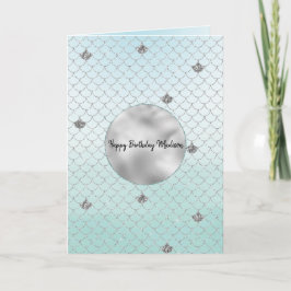 Tarjeta Sirena de Purpurina de plata de color azul oscuro