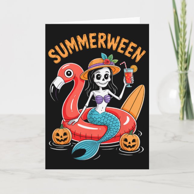 Tarjeta Sirena esqueleto de Summerween Playa Flamingo Hall (Anverso)