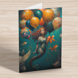 Tarjeta Sirena Pintura Globos de Cumpleaños