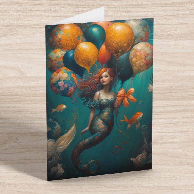 Tarjeta Sirena Pintura Globos de Cumpleaños (Subido por el creador)