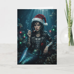 Tarjeta Sirena Punk Santa Cigarrillo Navidad Sarcástica