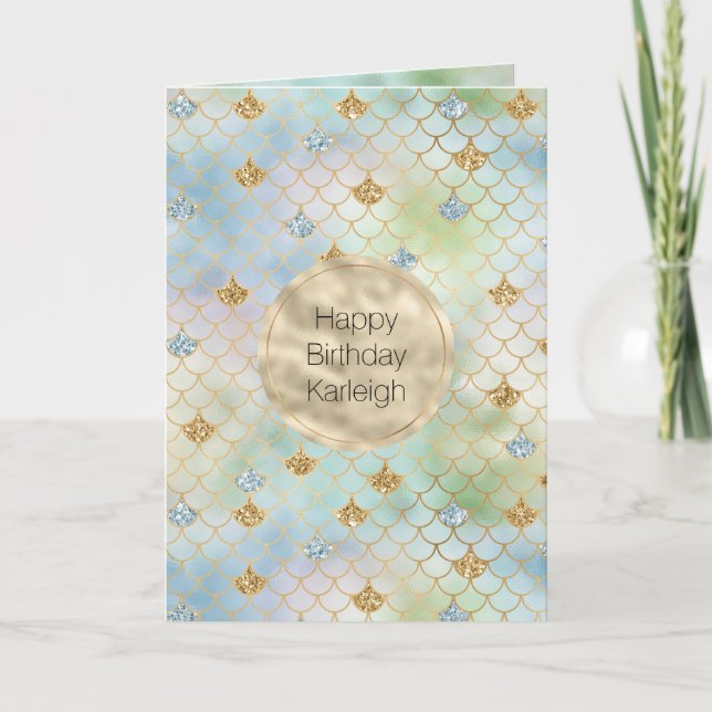 Tarjeta Sirena Purpurina Aqua Blue Mint Gold (Anverso)