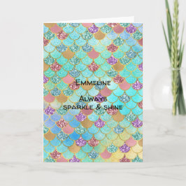 Tarjeta Sirena Purpurina Aqua Blue Pink Purple Gold