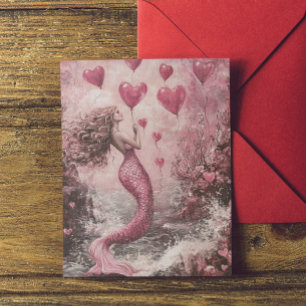 Tarjeta Sirena Rosa Día de San Valentín 