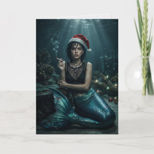 Tarjeta Sirena Santa Cigarrillo Navidad Sarcástica