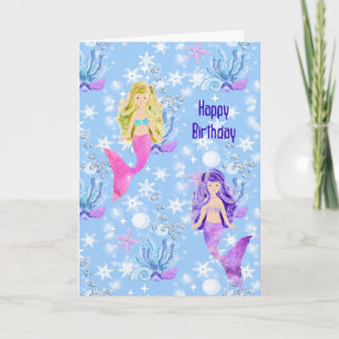 Tarjeta Sirenas de cumpleaños para una niña pequeña