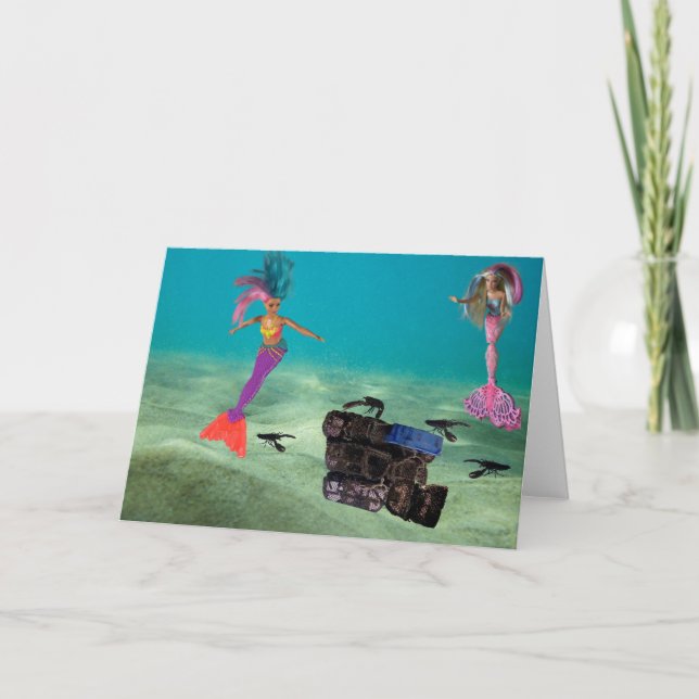 Tarjeta Sirenas salvando las langostas. (Anverso)