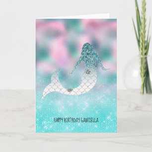 Tarjeta Sirenda de Purpurina de espuma de plata verde azul