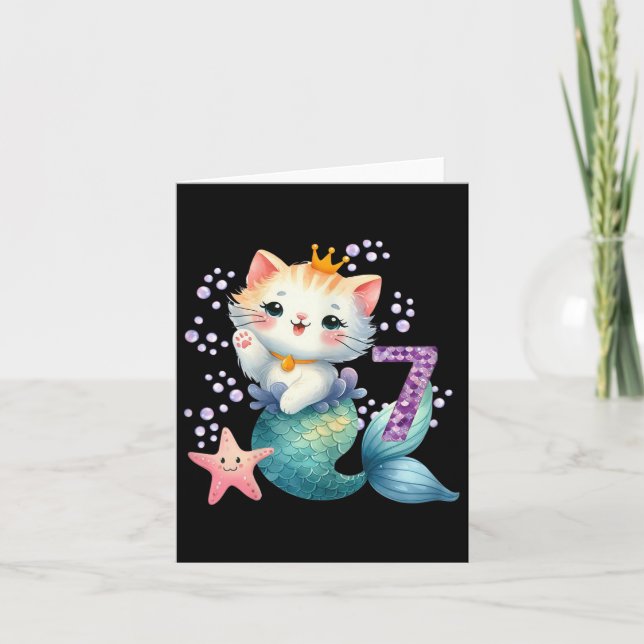 Tarjeta Sirenita de gato 7 años de edad Chicas Fiestas de  (Anverso)