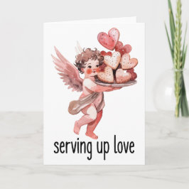 Tarjeta Sirviendo Amor San Valentín Antiguo Querubín Coraz
