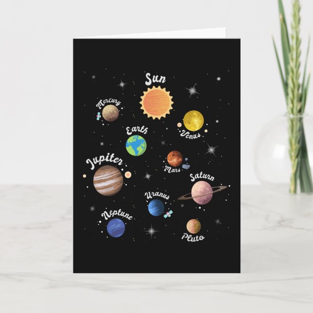 Tarjeta Sistema solar planea conocimiento infantil espacio (Anverso)