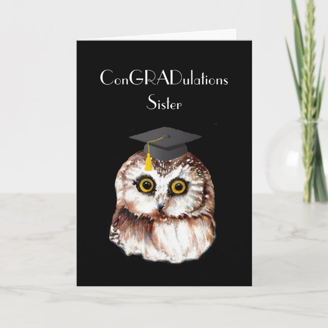 Tarjeta Sister Graduation Congratulations Cute Wise Owl (Anverso)