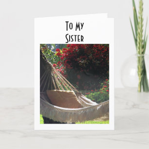TARJETA SISTER-HAMMOCK DICE-RELAX, DISFRUTE/FELIZ CUMPLEAÑ