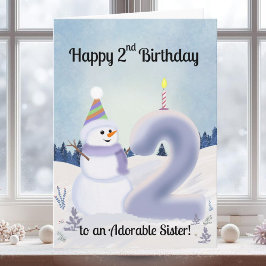 Tarjeta Sister Happy 2nd Birthday Snowman Building
