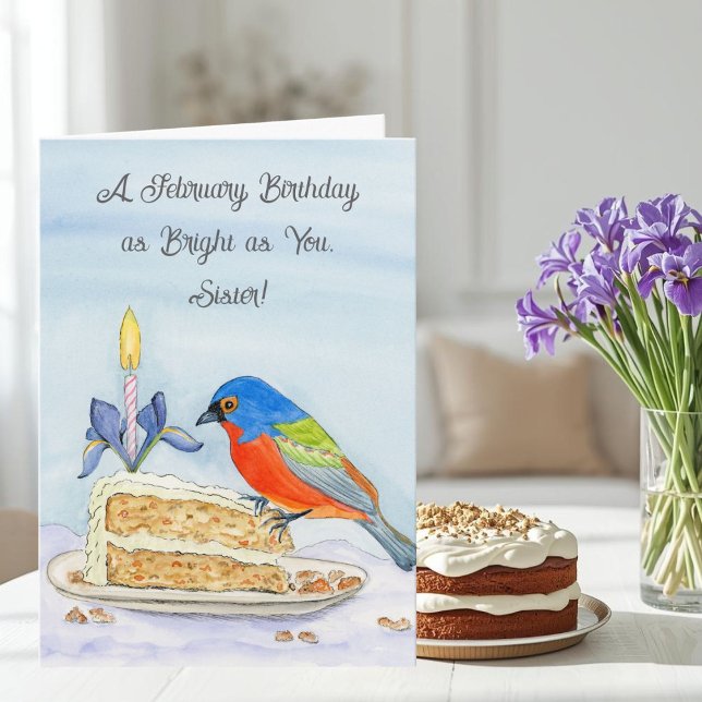 Tarjeta Sister Happy February Birthday Painted Bunting (Subido por el creador)