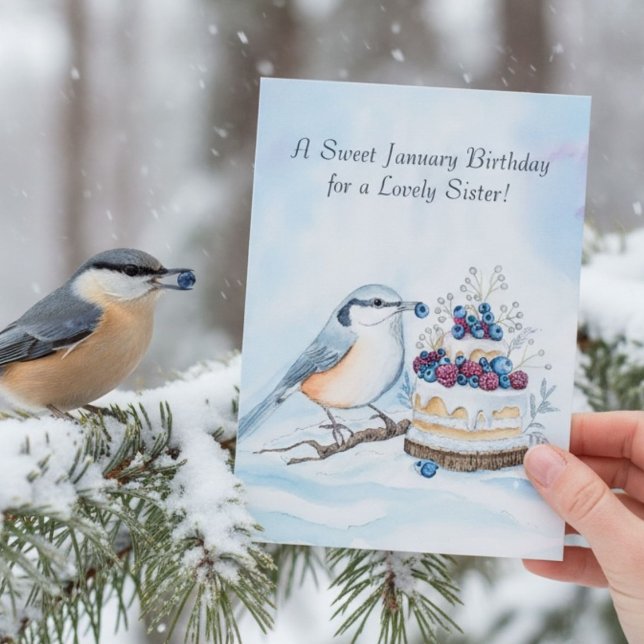 Tarjeta Sister Happy January Birthday Red Breasted Bird (Subido por el creador)