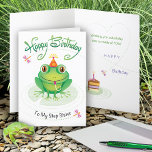 Tarjeta Sister Nacimiento Rana Tener Toads De Divertida Ta<br><div class="desc">Haz que tu actitud anfibia vaya con esta rana en una almohadilla de lirio mirando un trozo de pastel de cumpleaños delante de él. ¡Envíe esto a su hermana Step que ama las ranas y les desea toads de diversión!</div>