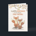 Tarjeta Sister Sister Fantasmas de cumpleaños, hojas en ra<br><div class="desc">Deséenle a tu hermanastra feliz cumpleaños con estos zorros dulces y de moda. Enfrentados a las hojas y ramas son prominentes y reflejan la alegría de una hermana.</div>