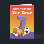 Tarjeta Sister Step 7ª Bolas Deportivas de Cumpleaños<br><div class="desc">Todo lo que necesitas hacer ahora es pedir esta tarjeta para el próximo séptimo cumpleaños de tu hermanastra. Cuando le encantan los deportes,  seguramente también le encantará esta carta. Sorprenderla con esto y hacer una celebración memorable.</div>