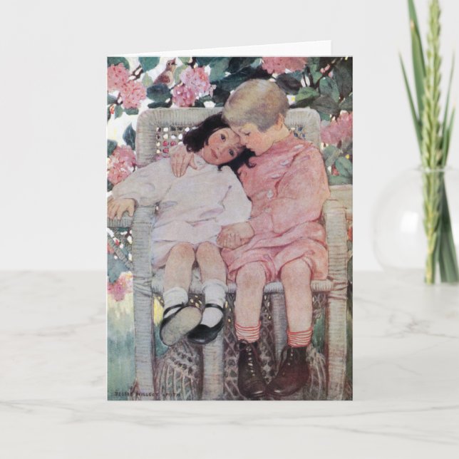 Tarjeta Sisters under Blossoms, Jessie Willcox Smith (Anverso)