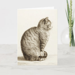 Tarjeta Sitting cat vintage sepia pencil drawing