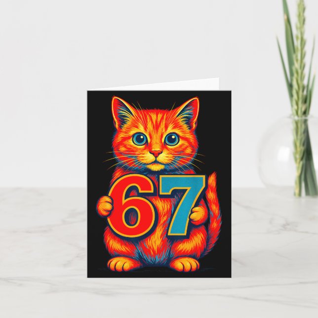 Tarjeta Six Seven 67 Meme 6 7 Cat Youth Boy Girl  (Anverso)