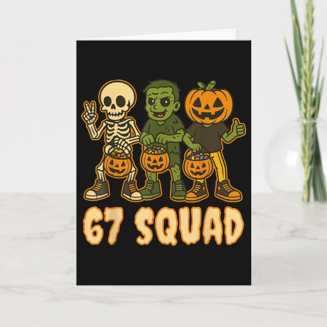 Tarjeta Six Seven 67 Squad Skeleton Pumpkin Halloween Boys (Anverso)