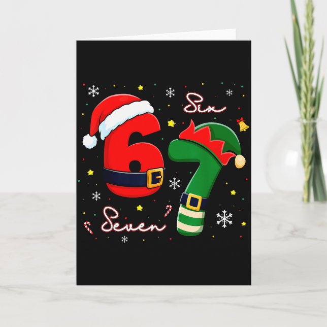 Tarjeta Six Seven 6 7 Meme Gen Alpha Slang Christmas Santa (Anverso)