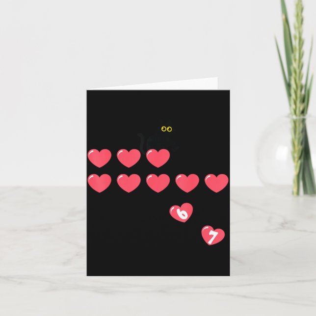 Tarjeta Six Seven Black Cat Knocking Off Hearts Funny 67 V (Anverso)