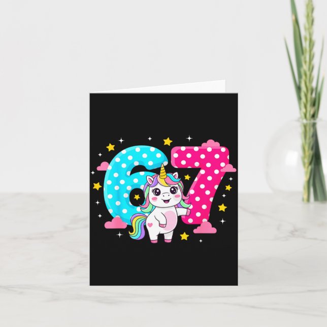 Tarjeta Six Seven Bruh Dabbing Unicorn 6 7 Meme 7th Birthd (Anverso)