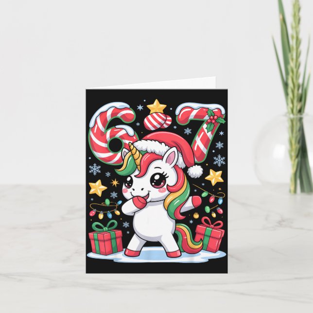 Tarjeta Six Seven Christmas Unicorn Meme Funny Cute Holida (Anverso)