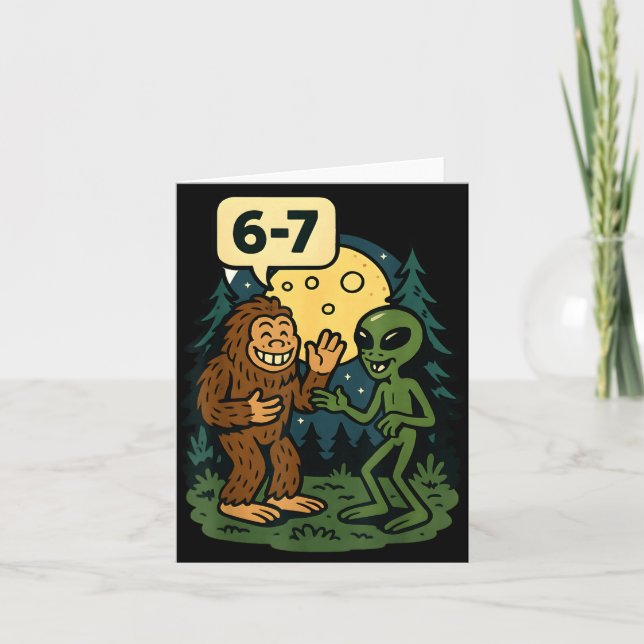 Tarjeta Six Seven Funny Bigfoot And Alien 67 Viral Meme Sa (Anverso)