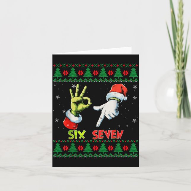 Tarjeta Six Seven Skeleton Meme Christmas Ugly Sweater 67  (Anverso)