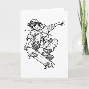 Tarjeta Skateboard Freestyle – Arte de Línea Urbana