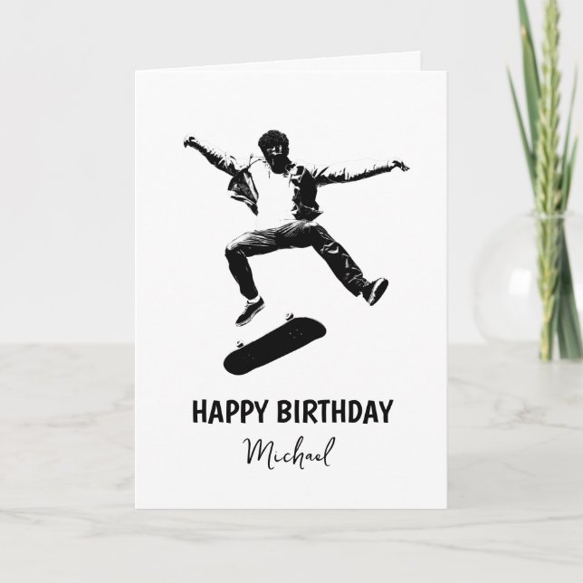 Tarjeta Skateboard Happy Birday Add Name (Anverso)