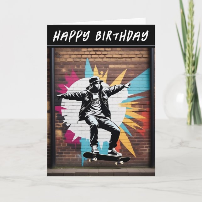 Tarjeta Skateboard Skater Wall Grunge Street Art Birday (Anverso)