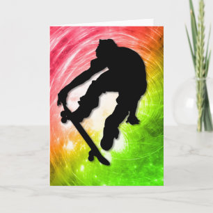Tarjeta Skateboarding en un ciclón psicodélico