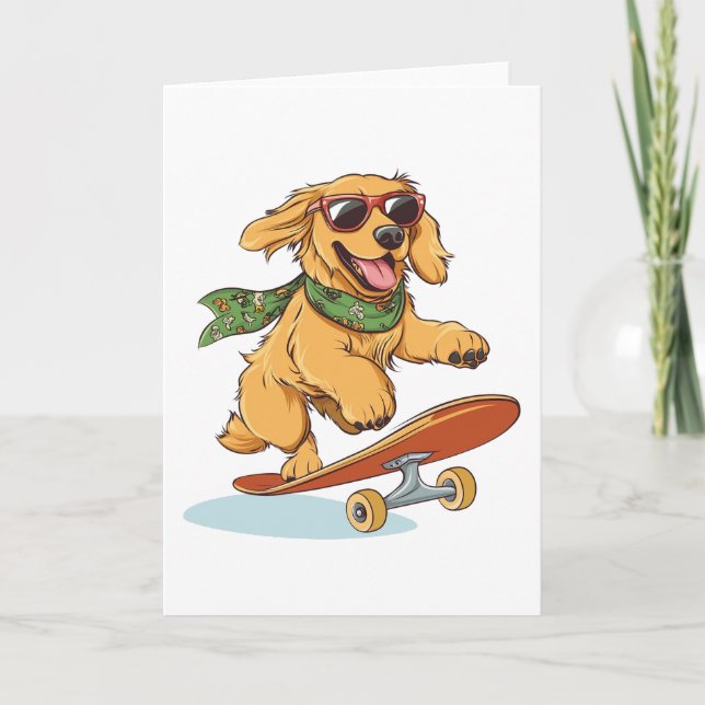 Tarjeta Skateboarding para perros Golden Retriever (Anverso)