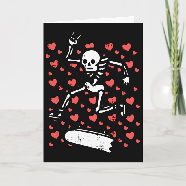 Tarjeta Skateboarding Skeleton Heart Valentines Day Love S (Anverso)