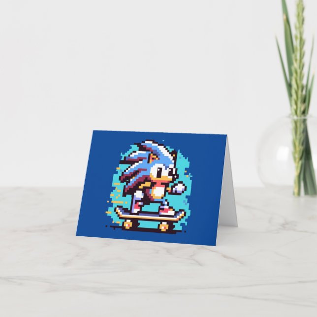 Tarjeta Skater Hedgehog Fast & Fun Pixel Art Skateboarding (Anverso)