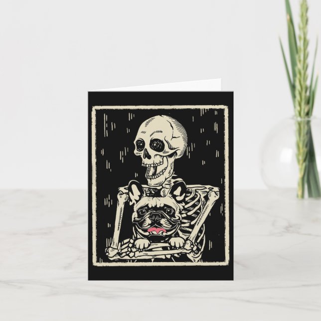 Tarjeta Skeleton abraza al Bulldog francés Halloween Dog L (Anverso)