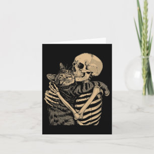 Tarjeta Skeleton abrazando a gato Halloween Cat Lover Mom